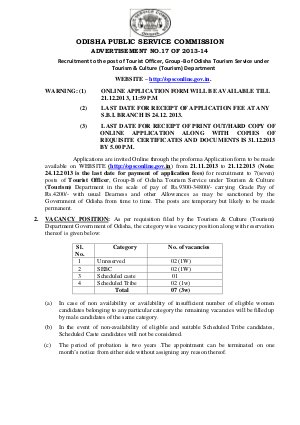 Odisha Public Service Commission Notified 2013