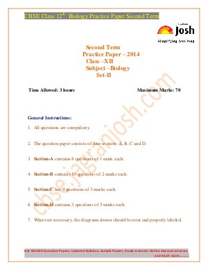 CBSE Class 12th Biology Practice Paper Second Term Set-II 2014