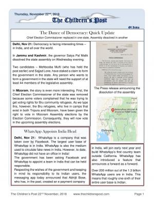 The Children's Post, 22nd November, 2018