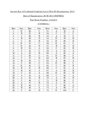 Answer Key for Test Form No. 112 LO 3