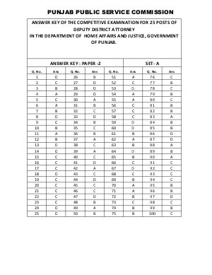 Answer Key of PPSC Deputy District Attorney Exam 2013 Paper 2