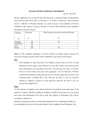 Gujarat PSC Recruitment for Assistant Charity Commissioner Posts 2013