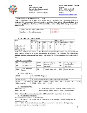 J&K Grameen Bank Notified Recruitment for 133 Officer Scale and 115 Office Assistant Posts 2013