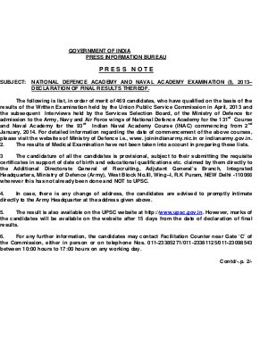 UPSC National Defence Academy and Naval Academy Examination I 2013 Final Result