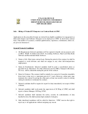 UPSC Notified Recruitment for 10 IT Manpower on Contract Basis 2013