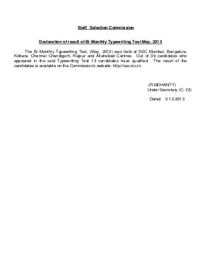 SSC Bimonthly Typing Test (May 2013): Result