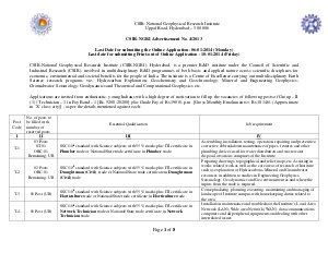 CSIR National Geophysical Research Institute Notified Recruitment for the 36 Various Posts 2013