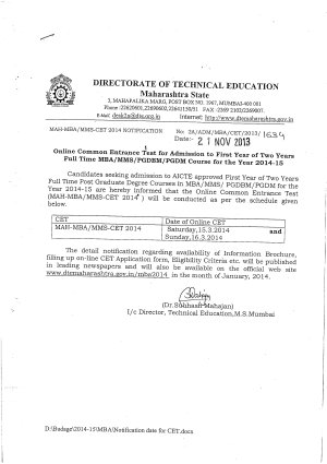 DTE Maharashtra announced MAH-MBA MMS-CET 2014