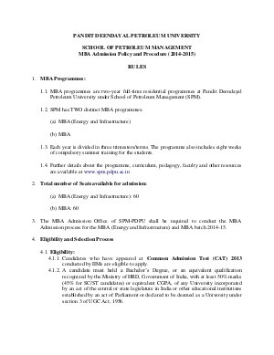 MBA Admission Policy 2014-15