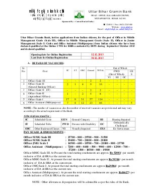 Uttar Bihar Gramin Bank Notified Recruitment for Officer and Office Assistant 2013