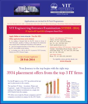 VIT Engineering Entrance Exam 2014 Registration