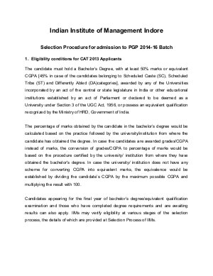 CAT 2013 Cut off: IIM Indore