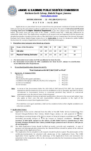 Jammu & Kashmir Public Service Commission notifies 90 non-teaching vacancies with Higher Education Department