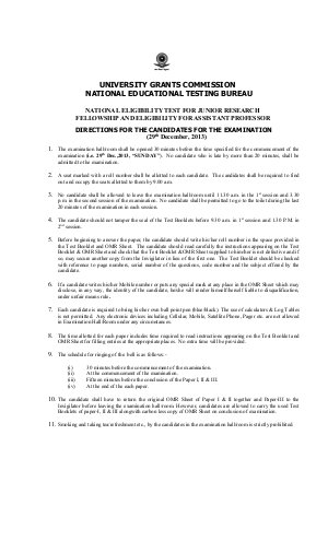 UGC NET December 2013 Directions for Exam and Sample OMR Sheet HN