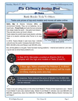 The Battle of the BEVs and 3D printing explained - The Children's Post, 3rd March 2019