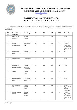 RESULT NOTI SAC II 2014