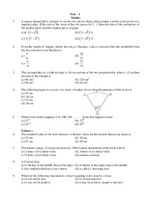 Math Sample Paper I