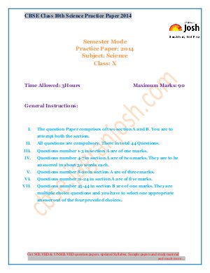 CBSE Class 10th Science Practice Paper 2014