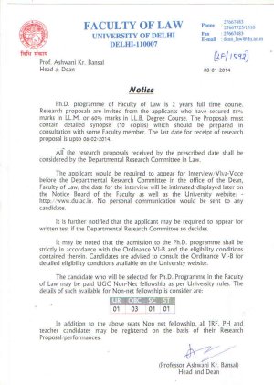 Delhi University Invites Applications for Law Ph. D Programmes 2014 
