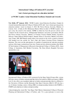 International College of Fashion (ICF) awarded