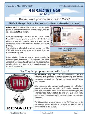 Nasa invites public to submit names to fly aboard next Mars mission