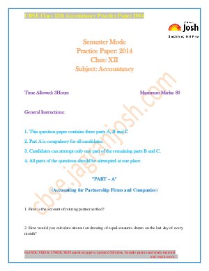 CBSE Class 12th Accountancy Practice Paper (Board Pattern) 2014