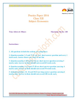 CBSE Class 12th Economics Practice Paper (Board Pattern) 2014