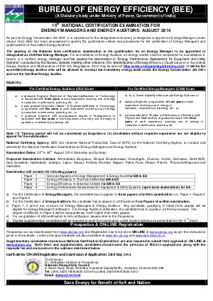 BEE National Certification Examination for Energy Managers and Energy Auditors 2014: Notification