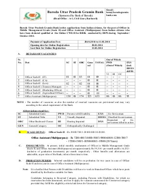 Baroda Gramin Bank Notified Recruitment to Officer MM- II and Office Assistant Posts 2014