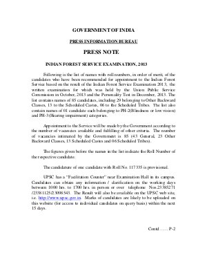 UPSC Indian Forest Service Exam 2013: Final Result Declared