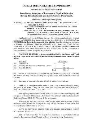 Odisha PSC Notified Recruitment to 04 Posts of Lecturers in Physical Education 2014
