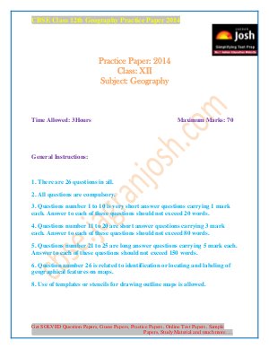CBSE Class 12th Geography Practice Paper (Board Pattern) 2014