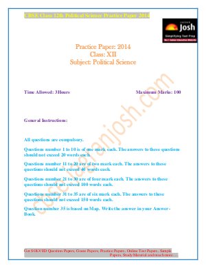 CBSE Class 12th Political Science Practice Paper Board Pattern 2014