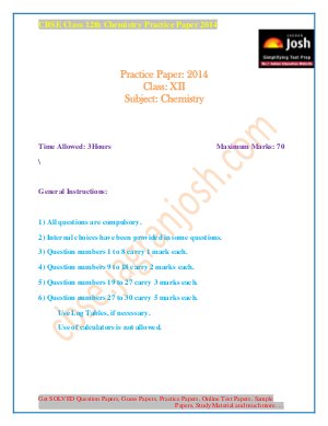 CBSE Class 12th Chemistry Practice Paper (Board Pattern) 2014