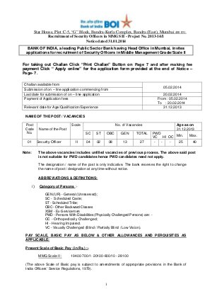 Bank Of India Notified Security Officer 2014