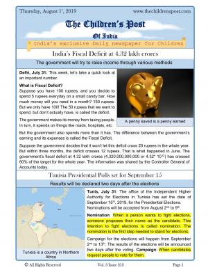India's Fiscal Deficit and Tunisia Elections - August 1, 2019