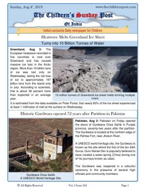 The Children's Post, 4th Aug, 2019