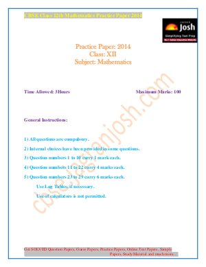 CBSE Class 12th Mathematics Practice Paper (Board Pattern) 2014