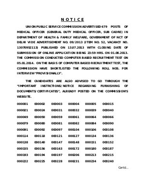 UPSC General Duty Medical Officer Sub Cadre Computer Based Test Result
