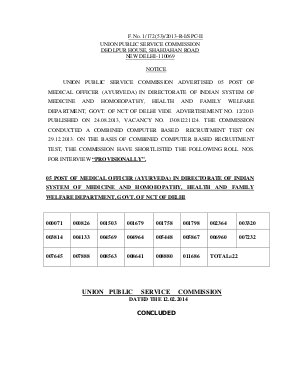 UPSC Declared Interview list for Medical Officer (Ayurveda) 2013