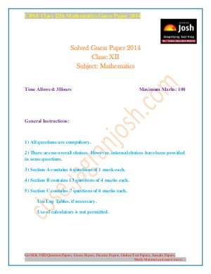 CBSE Class 12th Mathematics Solved Guess Paper 2014