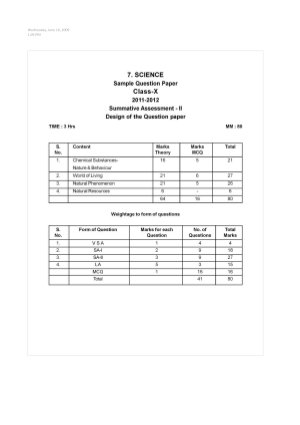 CBSE Class 10 Science Sample Question Paper SA - II