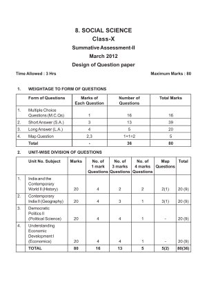 CBSE Class 10th Social Science Sample Paper SA - II