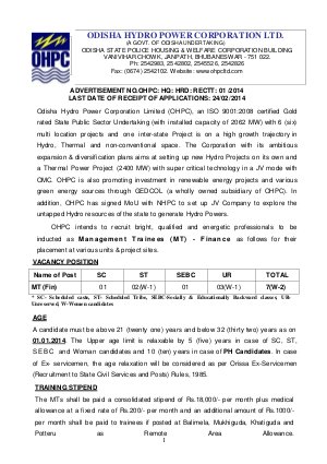 Notification OHPC Management Trainee 2014