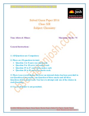 CBSE Class 12th Chemistry Solved Guess Paper 2014