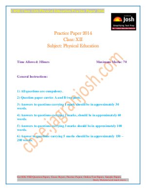 CBSE Class 12th Physical Education Practice Paper 2014