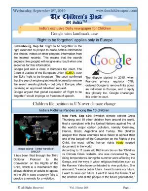 The Children's Post, 25th September, 2019