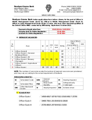 Notification Pandyan Grama Bank Officer Scale I II III Posts