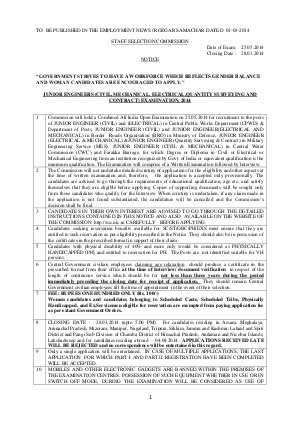 SSC Junior Engineers Examination 2014: Notification