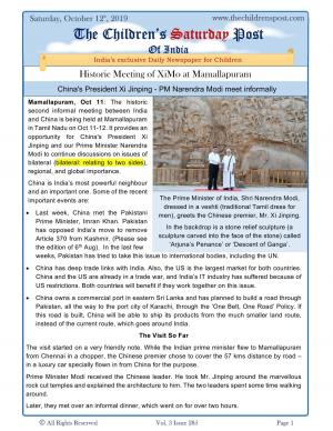 The Modi - Jinping Summit, October 12, 2019